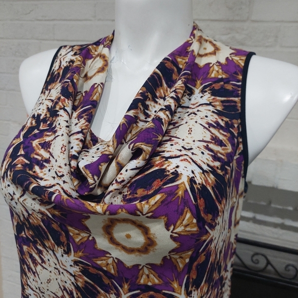 Ellen Tracy Tie Dye Sleeveless Lightweight Cowl Neck Feminine Dress Women's Sz L - Picture 5 of 10